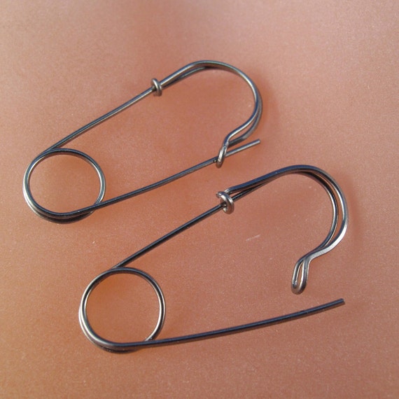 small NIOBIUM EARRINGS Safety Pin earring hypoallergenic cartilage steampunk goth earring grey hoop sleeper piercing. Cecile Stewart jewelry