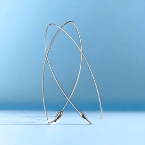 long SILVER EARRINGS . sterling silver beaded hoop.  loop.  dangle .modern .contemporary. nickel free wire jewelry No.00E75