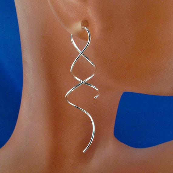 Spiral earrings- long Contemporary Earrings | night out  | geometric argentium | trending  bridesmaids| | rose gold niobium