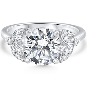 2.65Ct Round & Marquise Diamond Engagement Ring 14k White Gold Grown Diamond Engagement Ring White Gold, Anniversary Gift