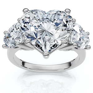 3 Ct Diamond Ring, 14K Gold Lab Grown Diamond Ring, Heart Diamond Engagement Ring, 3 Stone Diamond Ring