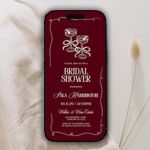 Maroon Bridal Shower Invitation: Modern Champagne Design (Digital Template BRD01)