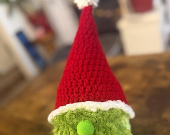 Grinch Handmade Crochet Gnome Plushie | Christmas Arigurumi Decoration | Plush for Holiday Decor
