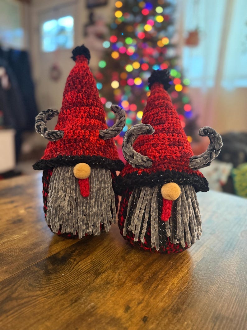Krampus Handmade Crochet Gnome Plushie | Pagan Christmas Arigurumi Decoration | Plush for Holiday Decor image 6