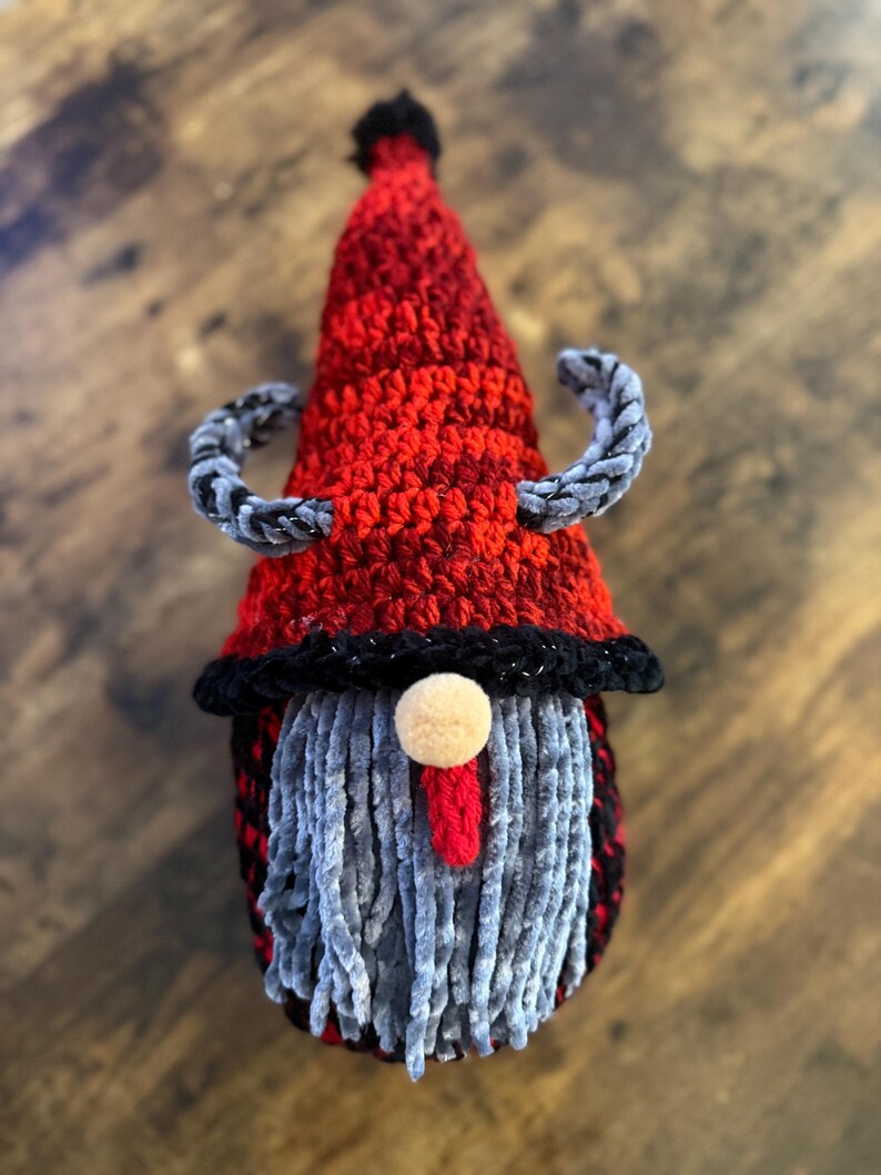 Krampus Handmade Crochet Gnome Plushie | Pagan Christmas Arigurumi Decoration | Plush for Holiday Decor image 8