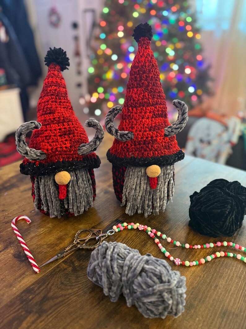 Krampus Handmade Crochet Gnome Plushie | Pagan Christmas Arigurumi Decoration | Plush for Holiday Decor image 5