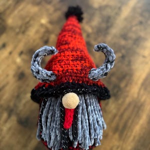 Krampus Handmade Crochet Gnome Plushie | Pagan Christmas Arigurumi Decoration | Plush for Holiday Decor image 7