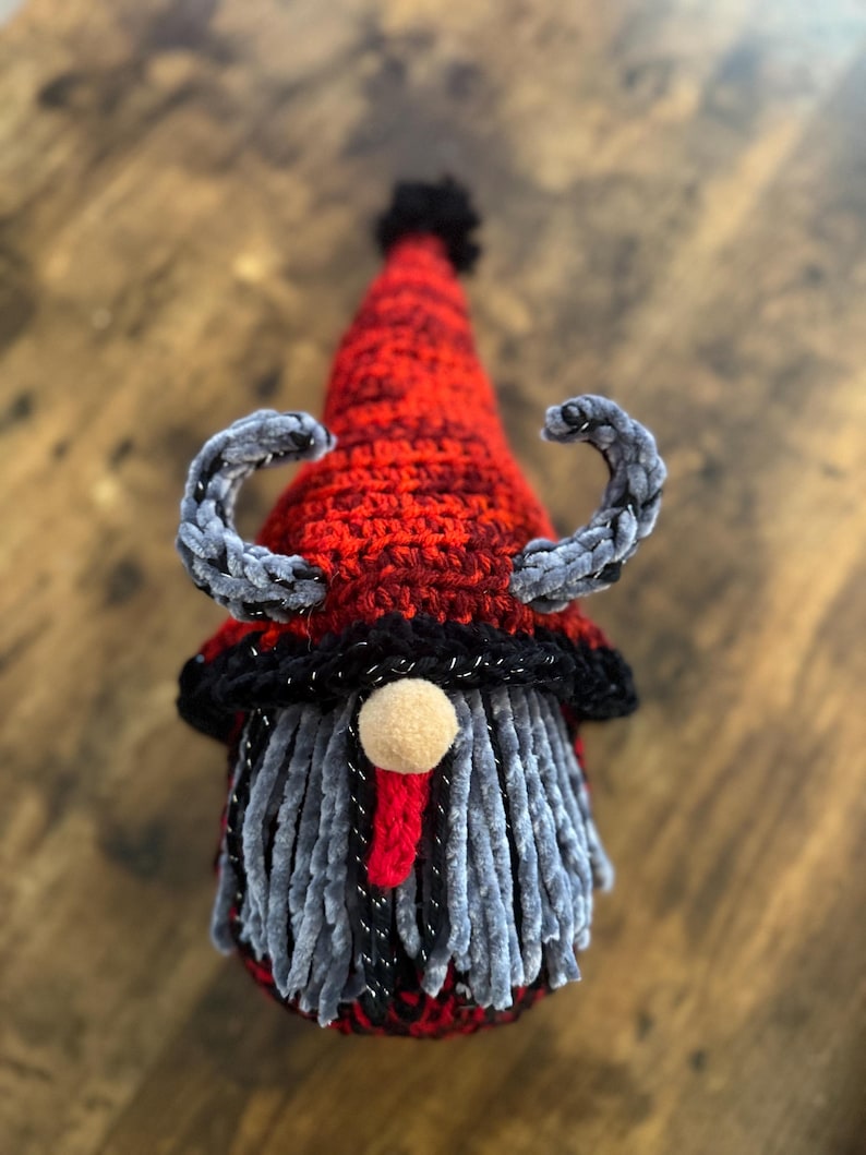 Krampus Handmade Crochet Gnome Plushie | Pagan Christmas Arigurumi Decoration | Plush for Holiday Decor image 7