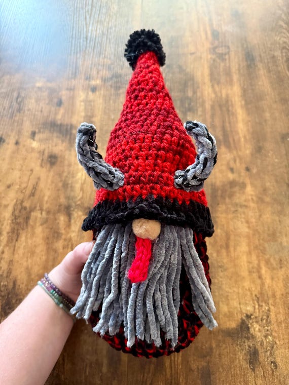 Krampus Handmade Crochet Gnome Plushie | Pagan Christmas Arigurumi Decoration | Plush for Holiday Decor