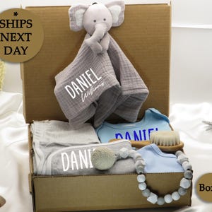 Personalized Baby Boy Gift Set - Organic Newborn Essentials, Baby Shower Gift, New Baby Gift Box, Custom Name Gift Set For Baby Boy, KUKI011