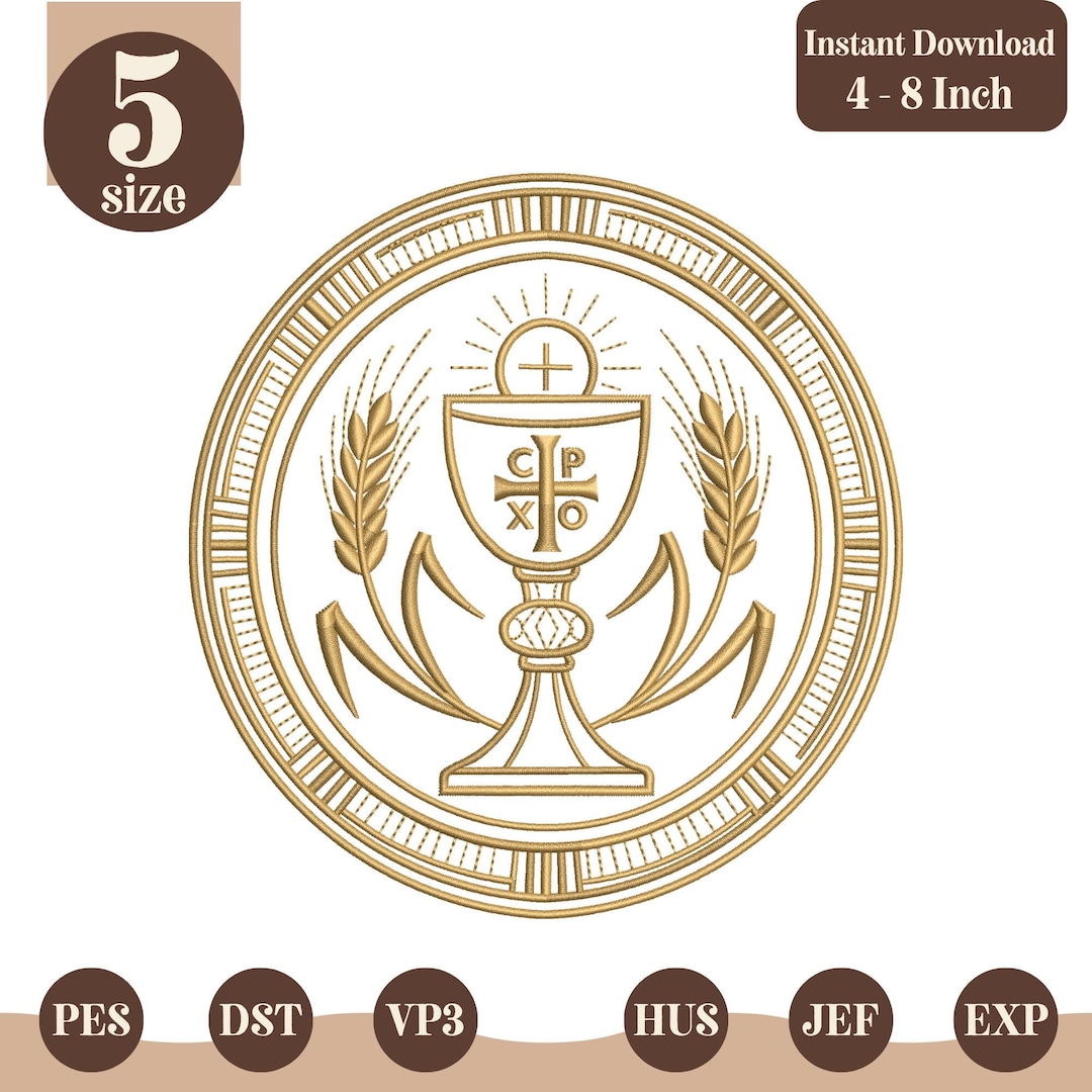 Catholic Eucharist Chalice Embroidery Design, First Communion Machine ...