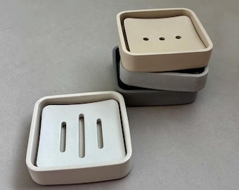 Minimalist Soap Dish with Removable Drain Tray - Handcrafted Concrete Scandinavian Home Décor
