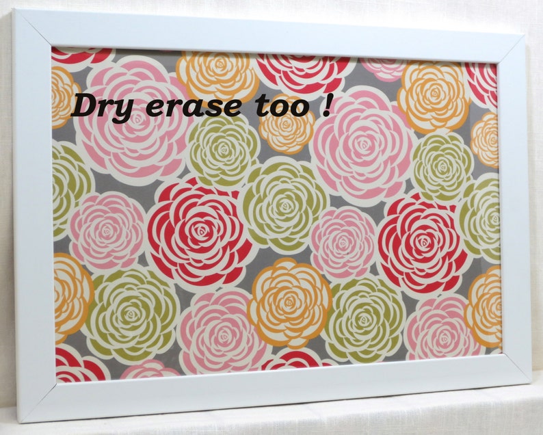 Wall Decor-Decor and Housewares-Magnet Board-Dry Erase Board-Magnetic Board-Framed Bulletin Board-Bright Zinnia Design-Includes Magnets image 2