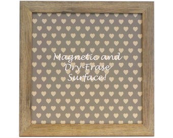 Magnetic Board - Magnet Board - Dry Erase Board - Framed Bulletin Board - Office Wall Decor - Repeating Hearts Design - includes magnets