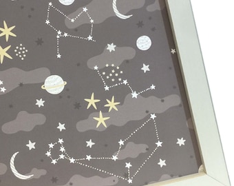 Magnet Board - Magnetic Memo Board - Dry Erase Board - Makeup Board - Office Wall Decor - Moon and Stars Design - inclds magnets