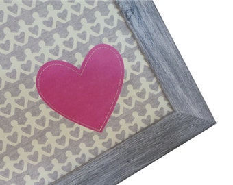 Magnet Board - Magnetic Memo Board - Dry Erase Board - Framed Bulletin Board -  Home Organization - Stitched Heart Design - incl. magnets