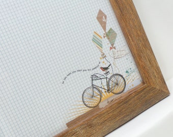 Wall Decor - Magnet Board - Magnetic Memo Board - Whiteboard - Framed Bulletin Board - Makeup Board - Bike and Kite Design - includes mgnts