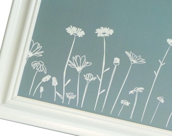 Pizarra magnética con diseño floral Aqua: pizarra de borrado en seco con marco