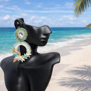 Gold Seashell Statement Earrings | Handmade Beach Jewelry | Boho Luxury Starfish Earrings | Summer Vacation Earrings | Coastal Glam
