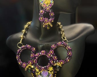 Handmade Statement Necklace and Earrings - Handmade Multicolor Crystal Jewelry - Phoenix Creations Exclusive Design