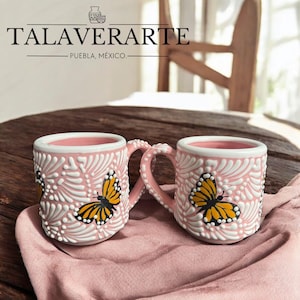 2 Talavera Cups, Pink/White Root Collection, Monarchs