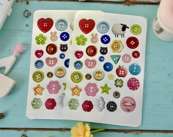 Many buttons Stickers | Mixed Media Buttons Sticker Sheet | Scrapbook, Journal, Planner | 4x6 | Matte