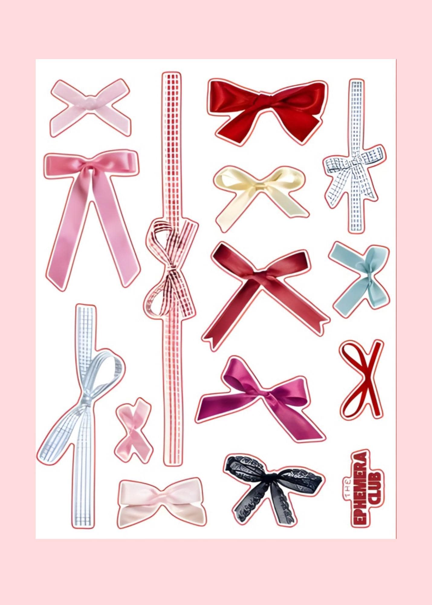 Coquette Bow Sticker Sheet | Pink Ribbon Journal Stickers (7x9 Inches ...