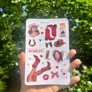 Cowgirl Sticker Sheet – Western Aesthetic Stickers, Retro Rodeo Pin-Up, Matte Vinyl, Country Scrapbook Stickers, Yeehaw Vibes | 4x6