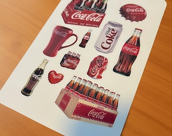 Coca-Cola Vintage Sticker Sheet – Retro Soda Bottle Logo Stickers for Journals & Scrapbooks