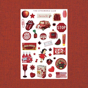 Retro Sticker Sheet | Orange, Red, Pink Eclectic Journaling Stickers