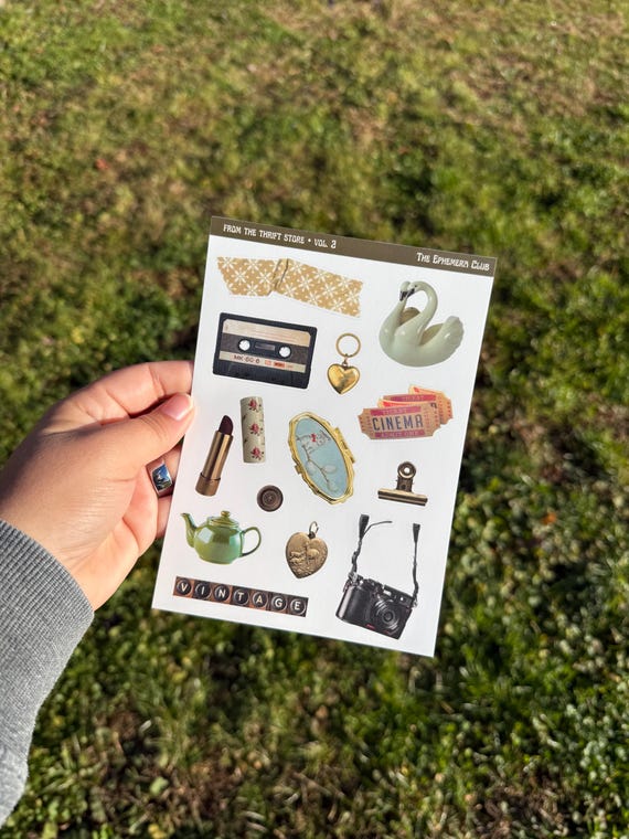 From The Thrift Store Sticker Sheet • Vintage Objects Stickers • Junk Journal & Scrapbook Stickers