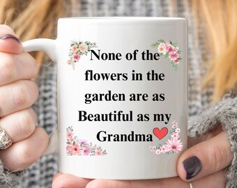 Floral Garden Grandma Mug, Flowers Ceramic Cup