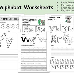 Alphabet Worksheets Printable Tracing Coloring Homeschool Teacher Kids Letters Kindergarten & Prek Toddlers Handwriting Letter Practice ABC