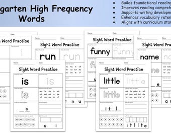 Kindergarten Sight Words Worksheets, i-Ready High Frequency Reading Practice (Printable)