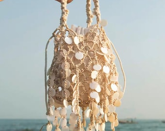 Handmade Crochet Woven Bag with Shell Tassels - Elegant Banquet Clutch & Crossbody