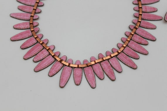 Vintage Matisse Copper and Pink Enamel Necklace a… - image 6