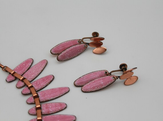 Vintage Matisse Copper and Pink Enamel Necklace a… - image 5