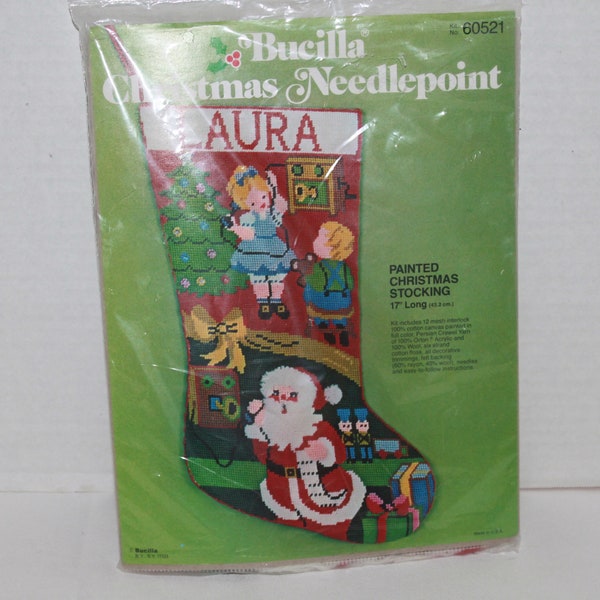 Bucilla Christmas Needlepoint Painted Christmas Stocking Kit 17" Long 60521 Santa Phone Children