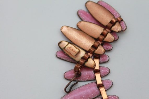 Vintage Matisse Copper and Pink Enamel Necklace a… - image 3