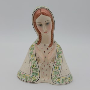Large Vintage Art Deco Lenci Torino Pottery Madonna Figurine Open Hands Praying Made in Italy Virgin Mary