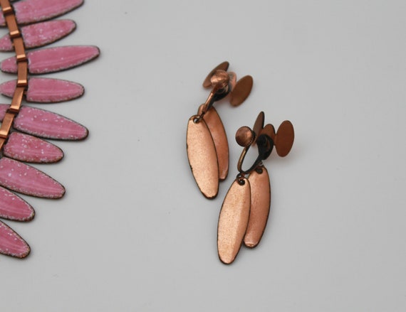Vintage Matisse Copper and Pink Enamel Necklace a… - image 2