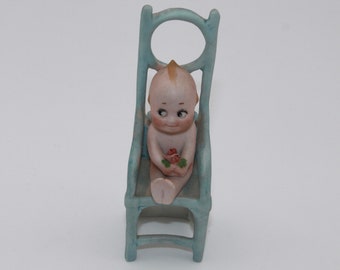 Antique Rose O'Neill Bisque Action Kewpie with Rose in High Back Chair Germany Very Rare Excellent Condition
