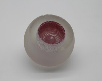 Peter Schiller Paperweight Pink Swirl Vortex Center Signed Dated 1985