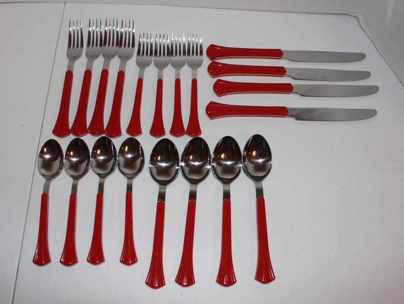 20 Pieces Northland Oneida Red Luminaire Flatware Flare Handle Service 4 Japan