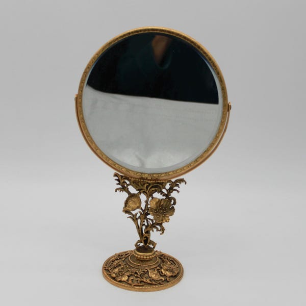 Vintage Matson Gold Ormolu Poppy Poppies Flower Floral Swivel Mirror Vanity