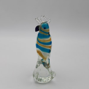 Murano Style Glass Bird Cockatoo Parrot Blue Swirl Strips