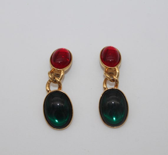 Vintage KJL Kennth J. Lane Red and Green Cabochon… - image 4