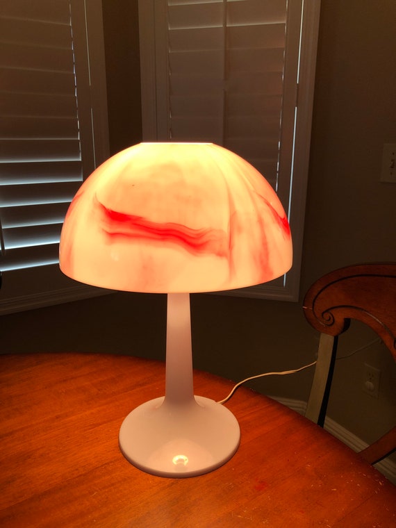 Vintage Gilbert Softlite Pink Red Swirl Plastic Mushroom Lamp