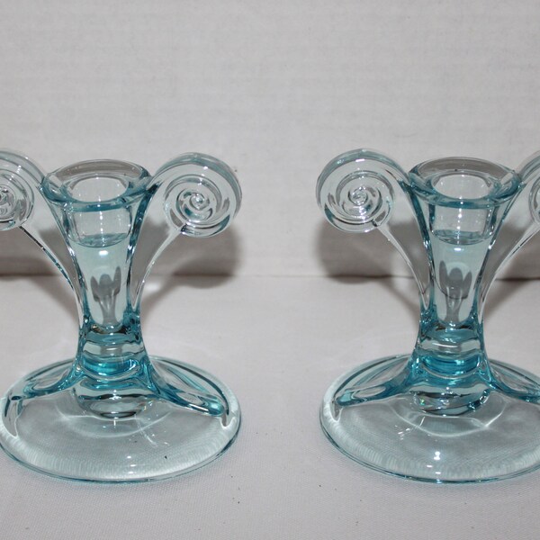 Fostoria Blue Candle Holders Etsy