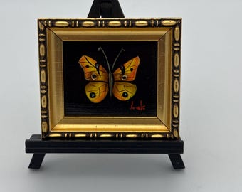 Signed Lak Small Oil Painting Butterfly Gold Gilt Frame